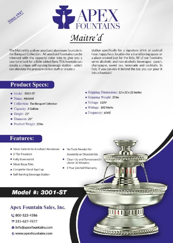 Product Specs and Features of Maitred Fountain