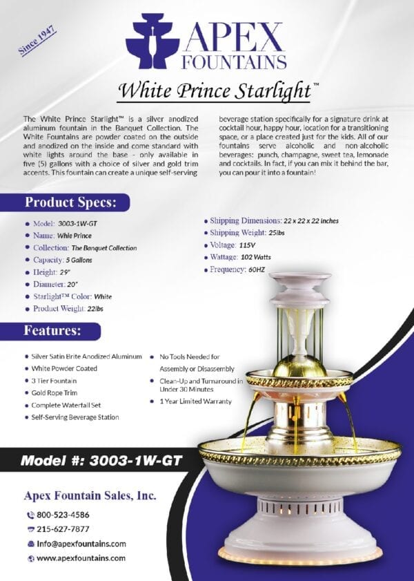 White Prince Starlight, Product Specifications, Features and Model Number
