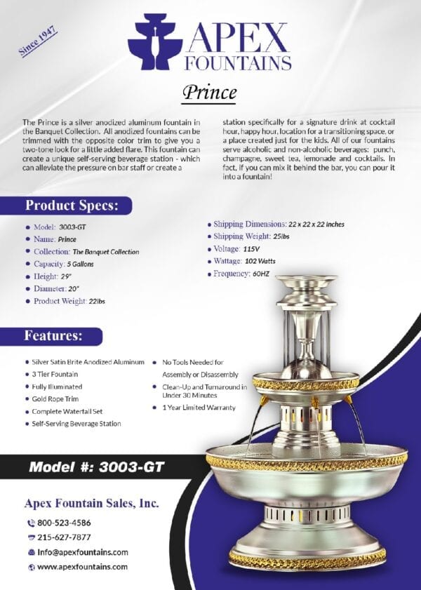 The Prince Model Number 3003 GT, Product Specs