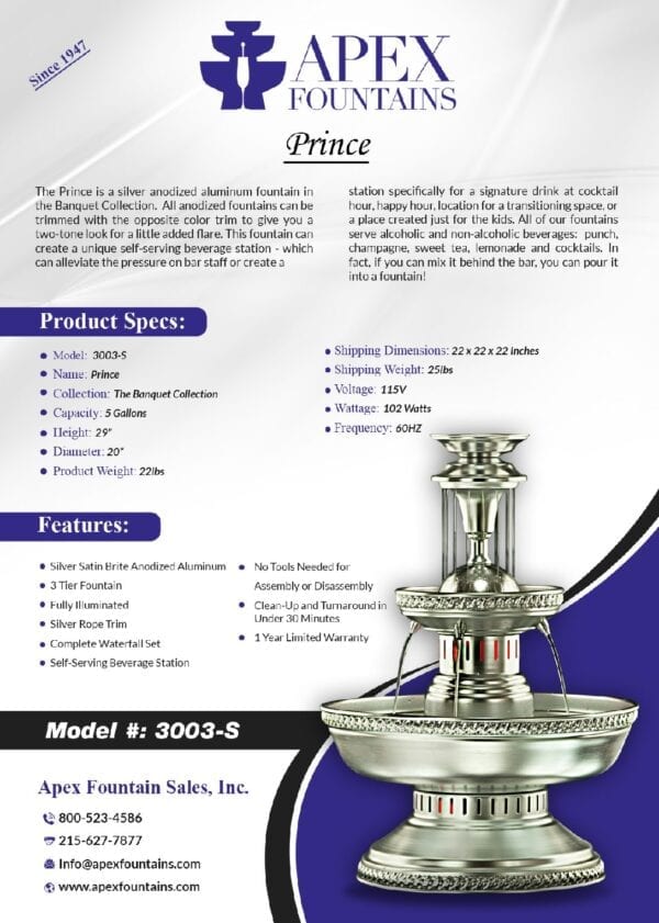 The Prince Fountain Model Number 3003 S