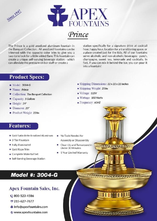 Product Specification of The Prince, Beverage Fountain