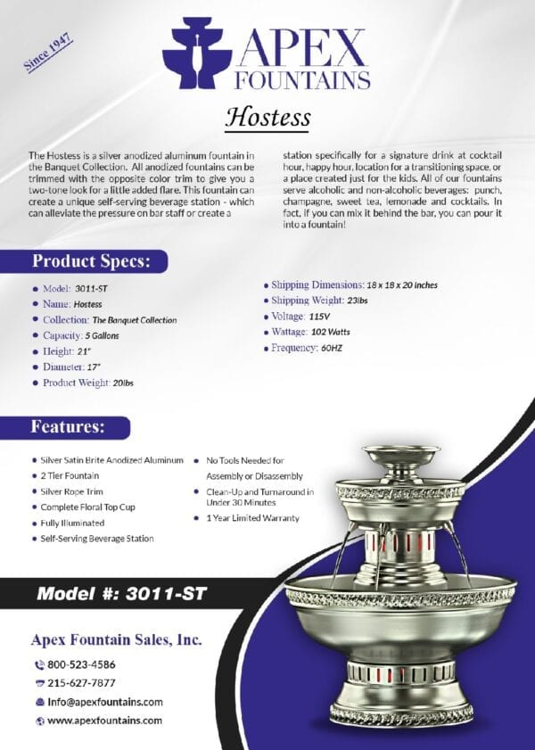 Specs and Features of Hostess Silver Fountain
