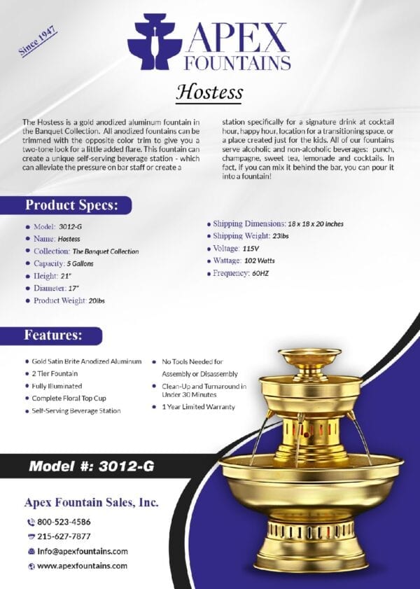 Product Specifications and Features of Golden Hostess Fountain