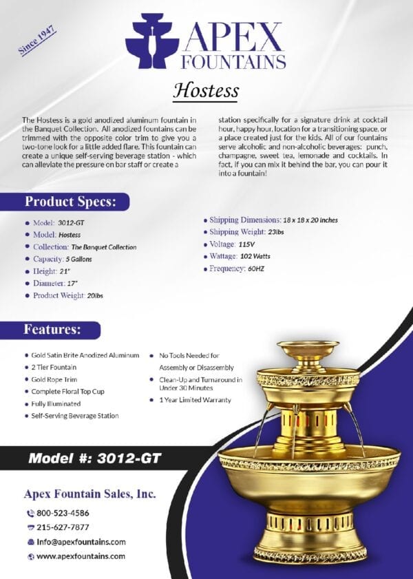 The Hostess Fountain and Contact Details of Apex Fountains