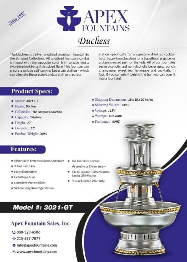 Features and Product Specs of Duchess Fountain