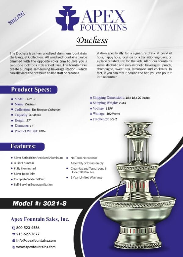 Duchess Beverage Fountain, Model Number 3021 S