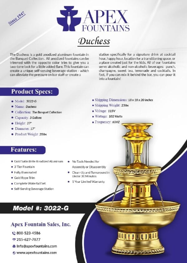 Duchess Fountain, Model Number 3022 G
