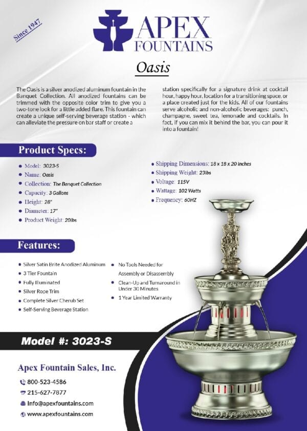 Product Specifications of The Oasis Fountain