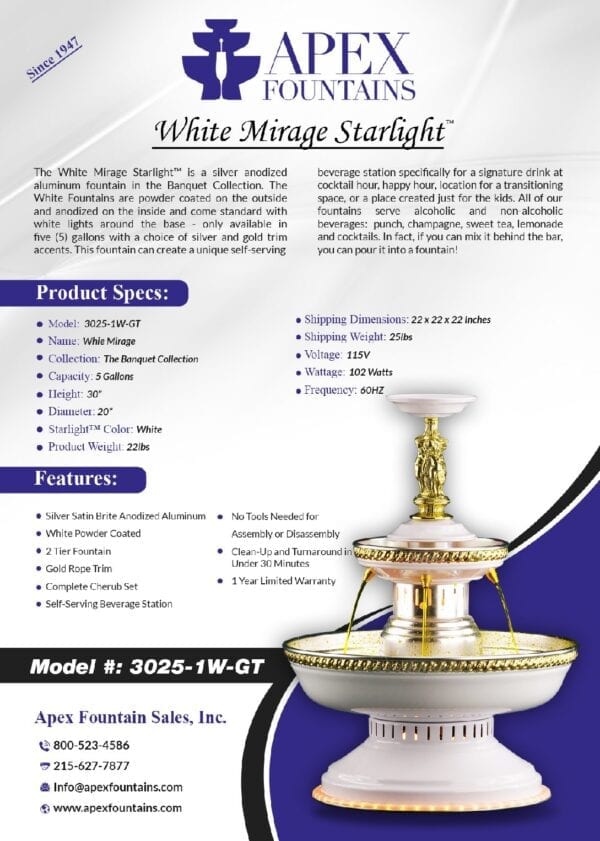 Product Details of The White Mirage, Model 3025 1W GT