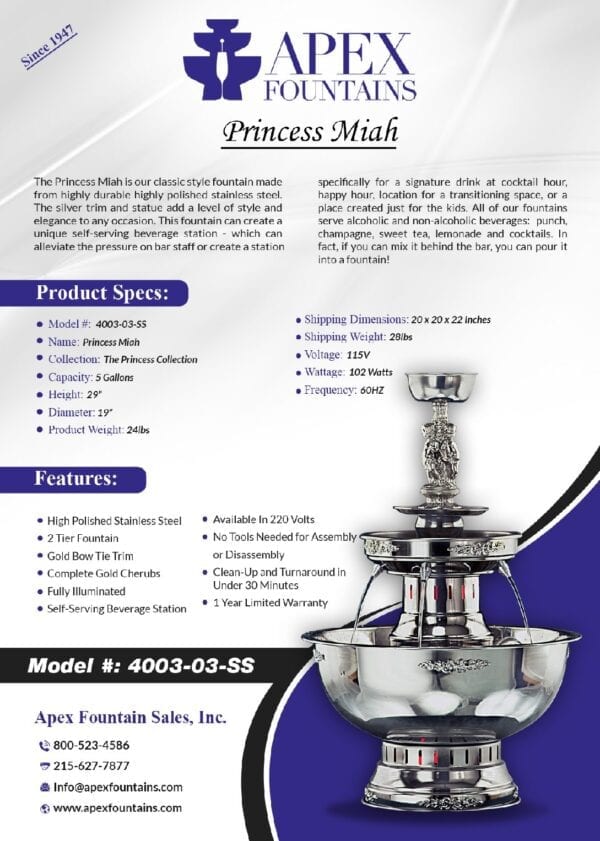 Stainless Steel made Princess Miah Fountain