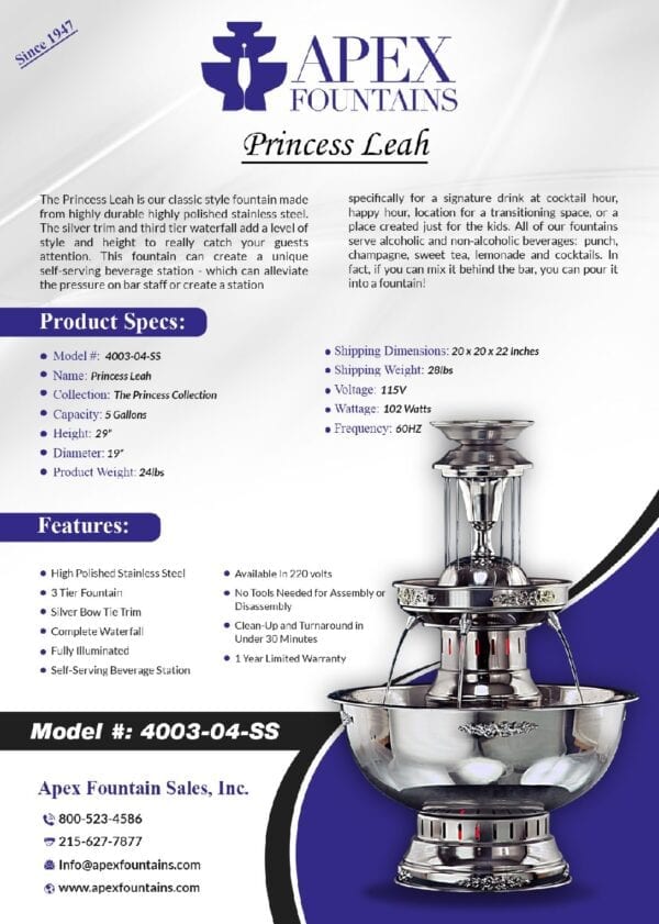 Classic Style Fountain Princess Leah, Product Details