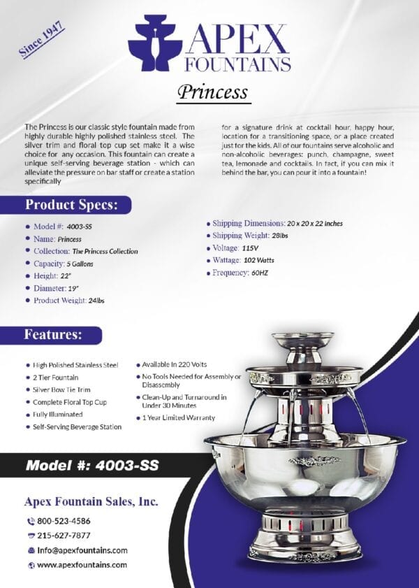 Product Features of The Princess, Model 4003 SS