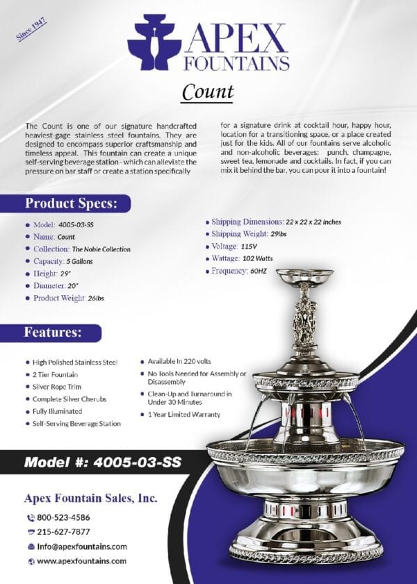 Product Specs and Features of Count Beverage Fountain