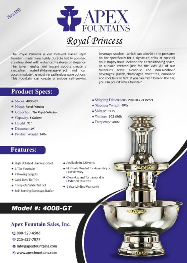 Features of The Royal Princess Fountain, Gold