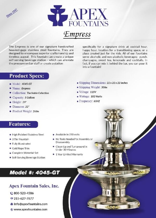 The Empress Beverage Fountain, Model Number 4045 GT
