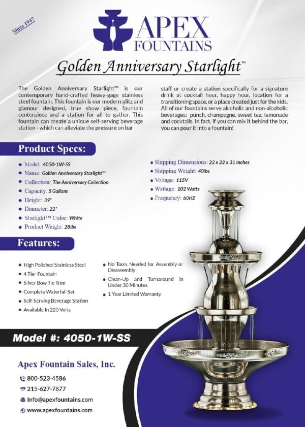 Product Description of Model Number 4050 1W SS, Golden Anniversary Starlight