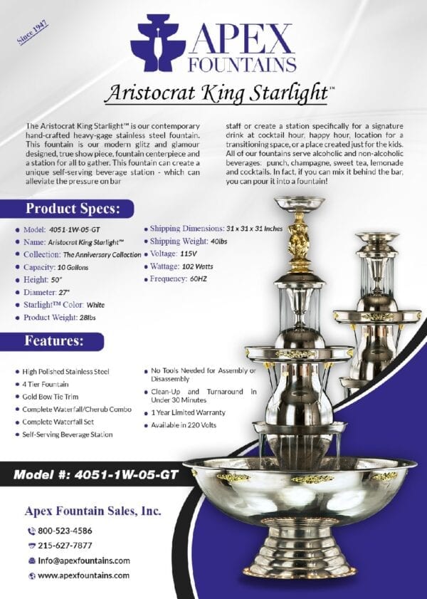 Product Details and Features of Aristocrat King Starlight Fountain