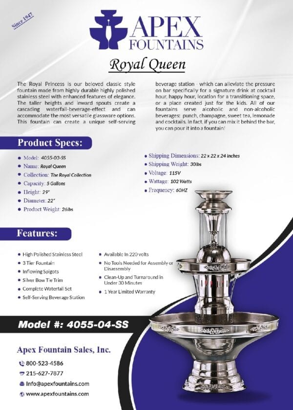 Product Specs of The Royal Queen Fountain