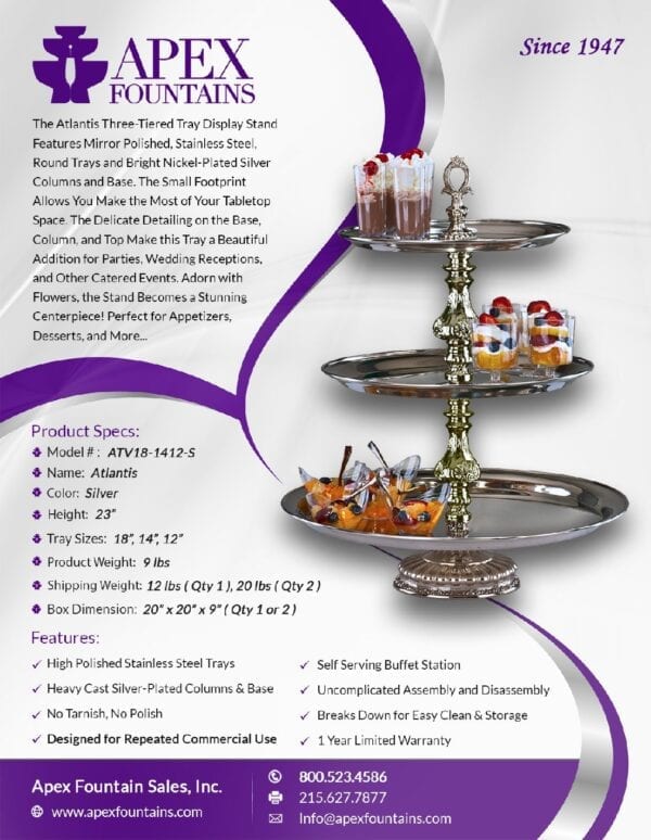Product Specs of Three Tiered Atlantis Tray Stand