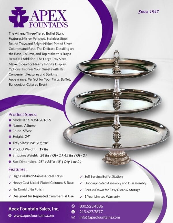 Product Specs of Athena Tray Stand from Apex Fountains